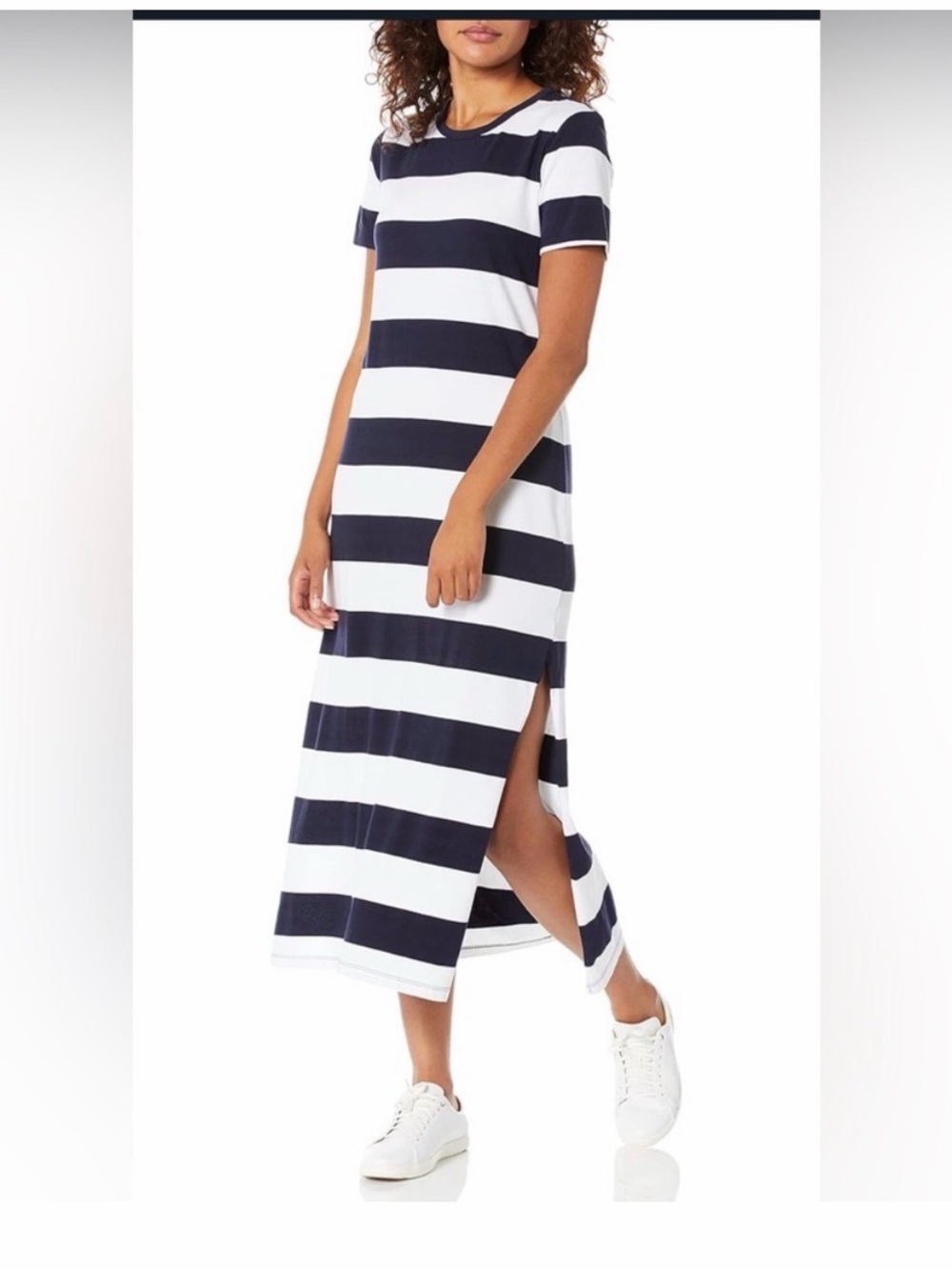 Ag Adriano Goldschmied Navy and White Striped Short Sleeve Maxi Dress